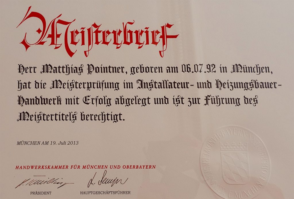 Meisterbrief Matthias Pointner Meisterbrief Matthias Pointner