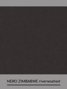 Dark gray color swatch labeled 'NERO ZIMBABWE riverwashed'.